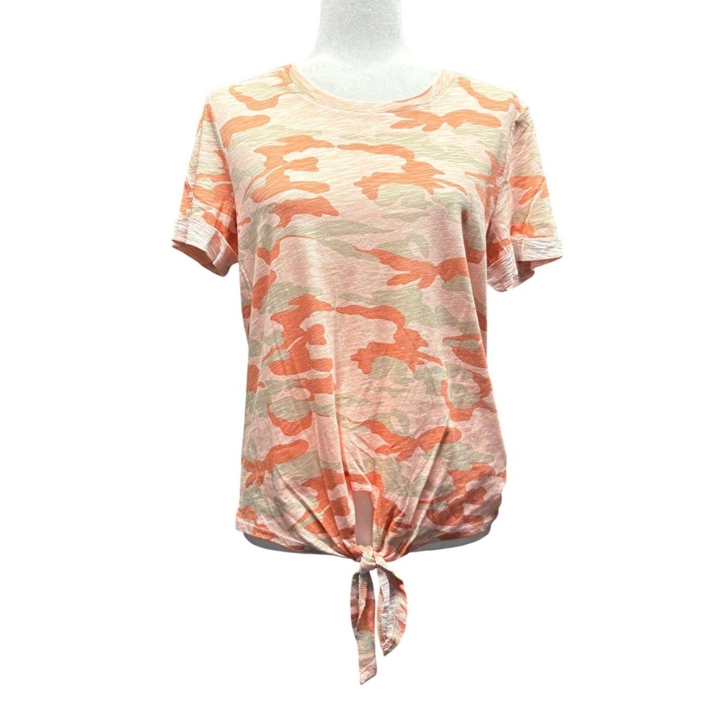 Tribal Easy Living Camo Print‎ Tie Front Knit Top Clay Orange Womens Medium NWT
